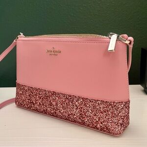 Kate Spade Flash Glitter Fabric Mixed Matte Pink Sparkle Crossbody Purse